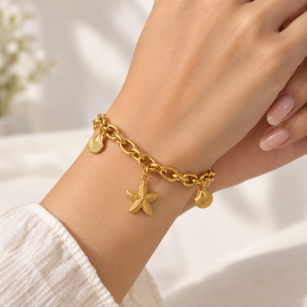 Ocean-Inspired Starfish & Shell Charm Bracelet 🌊✨