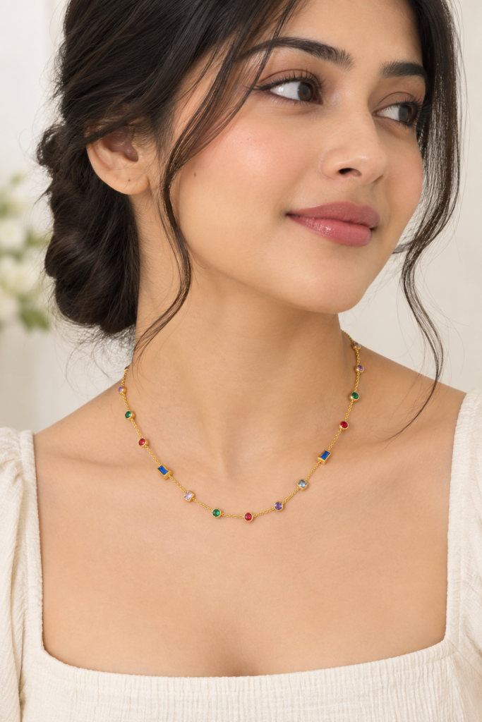 Multicolor Gemstone Gold-Tone Necklace ✨