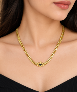 Golden Evil Eye Cuban Link Necklace ✨