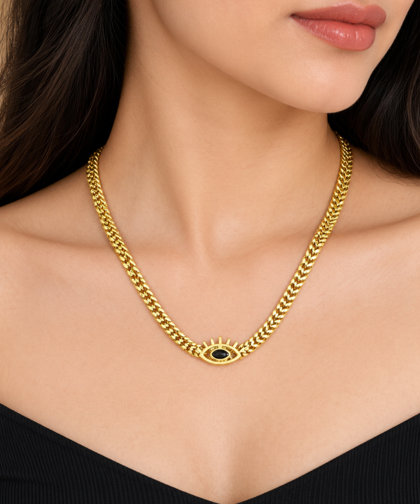 Golden Evil Eye Cuban Link Necklace ✨