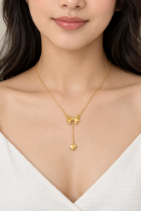 Elegant Gold Bow & Heart Pendant Necklace ✨