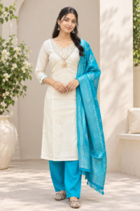 Elegant Ivory & Teal Embroidered Salwar Suit Set with Dupatta ✨