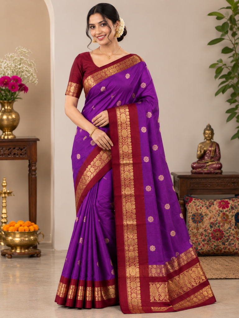 Regal Violet Banarasi Silk Saree💜🌟